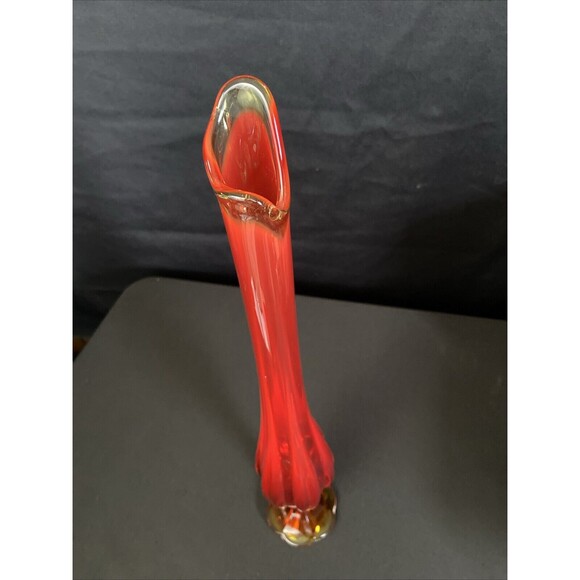 Vintage LE Smith Red Amberina 6 Petal Swung Glass Vase 19.5” Tall MCM - Picture 2 of 10